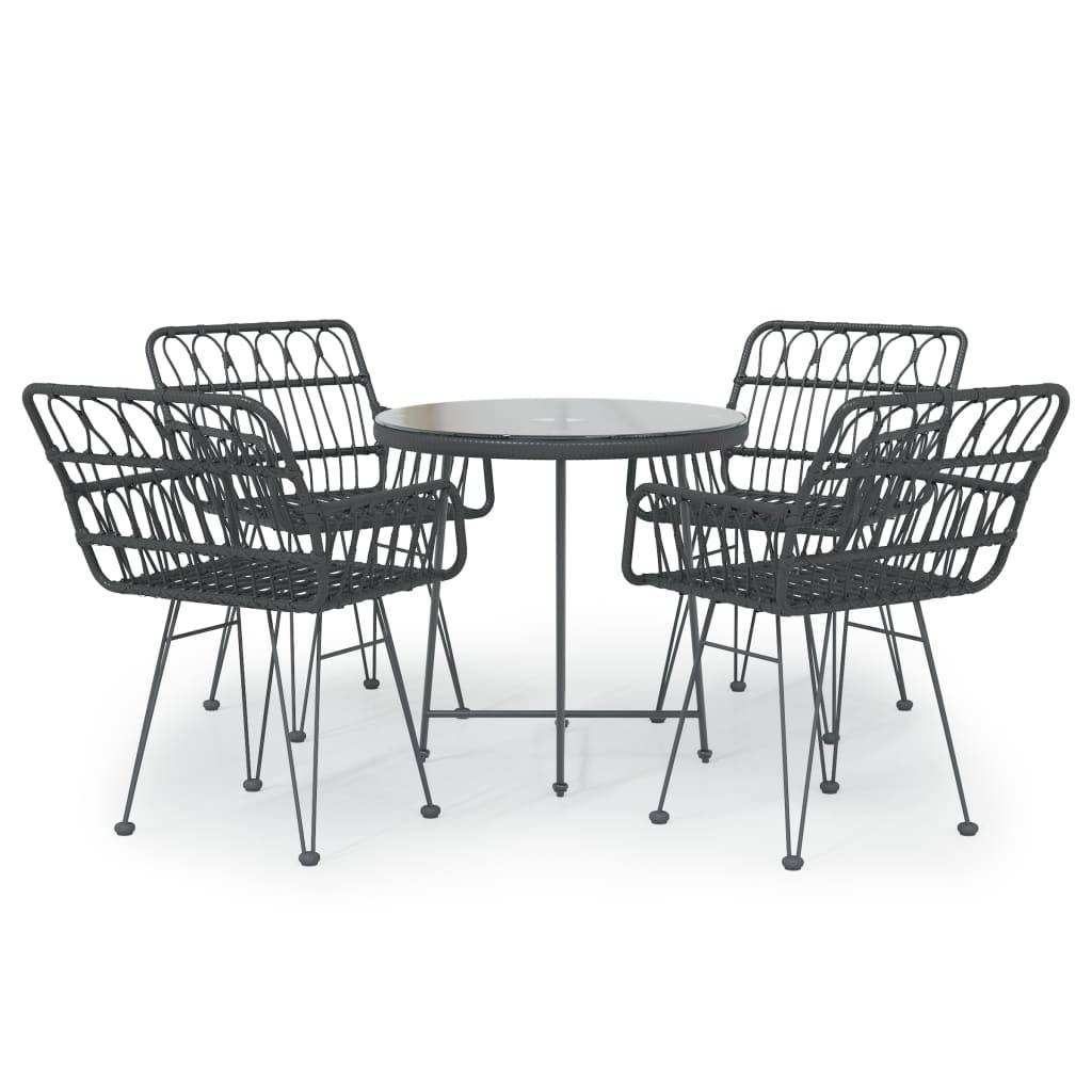 Salon de Jardin 4 Personnes Résine Tressée Table Ronde 80cm Verre Noir – ComfortXL Outdoor Living - Image 2