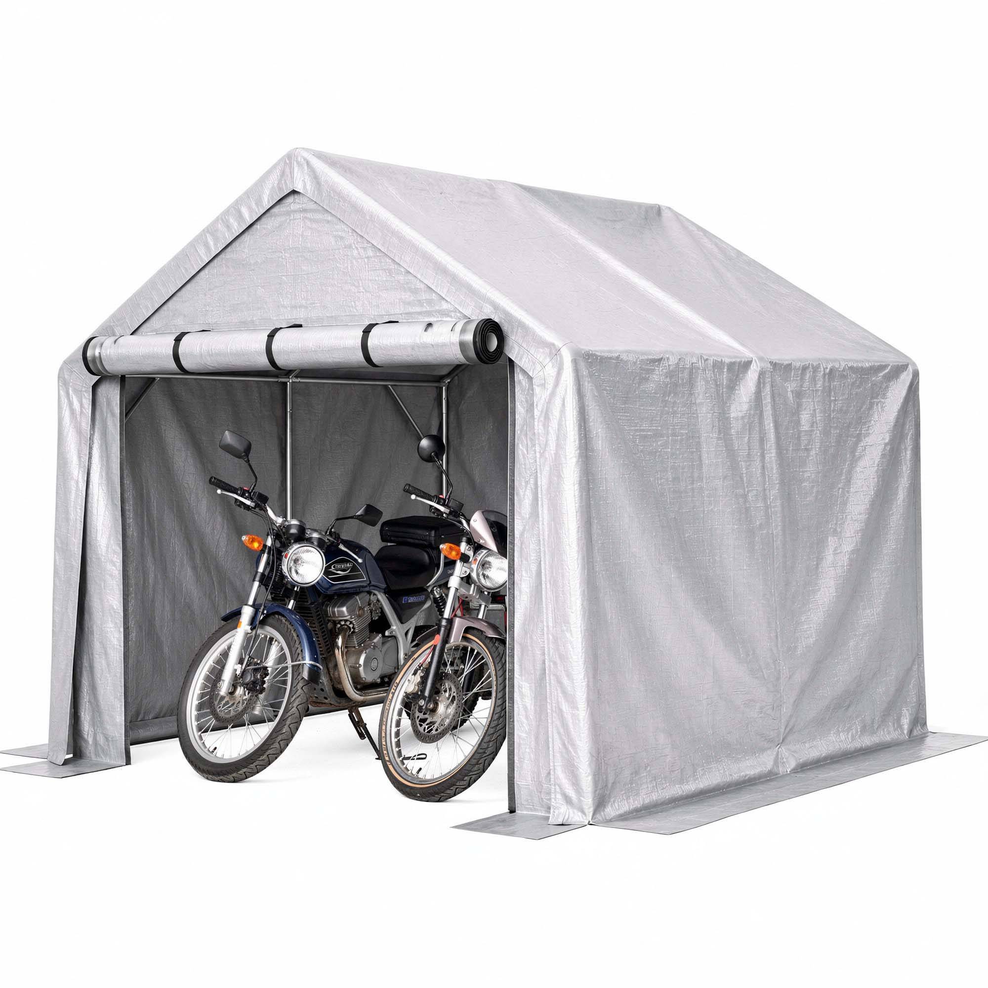 Carport 244×241×217 cm, porte enroulable, bâche imperméable anti-UV, acier galvanisé gris - Image 7