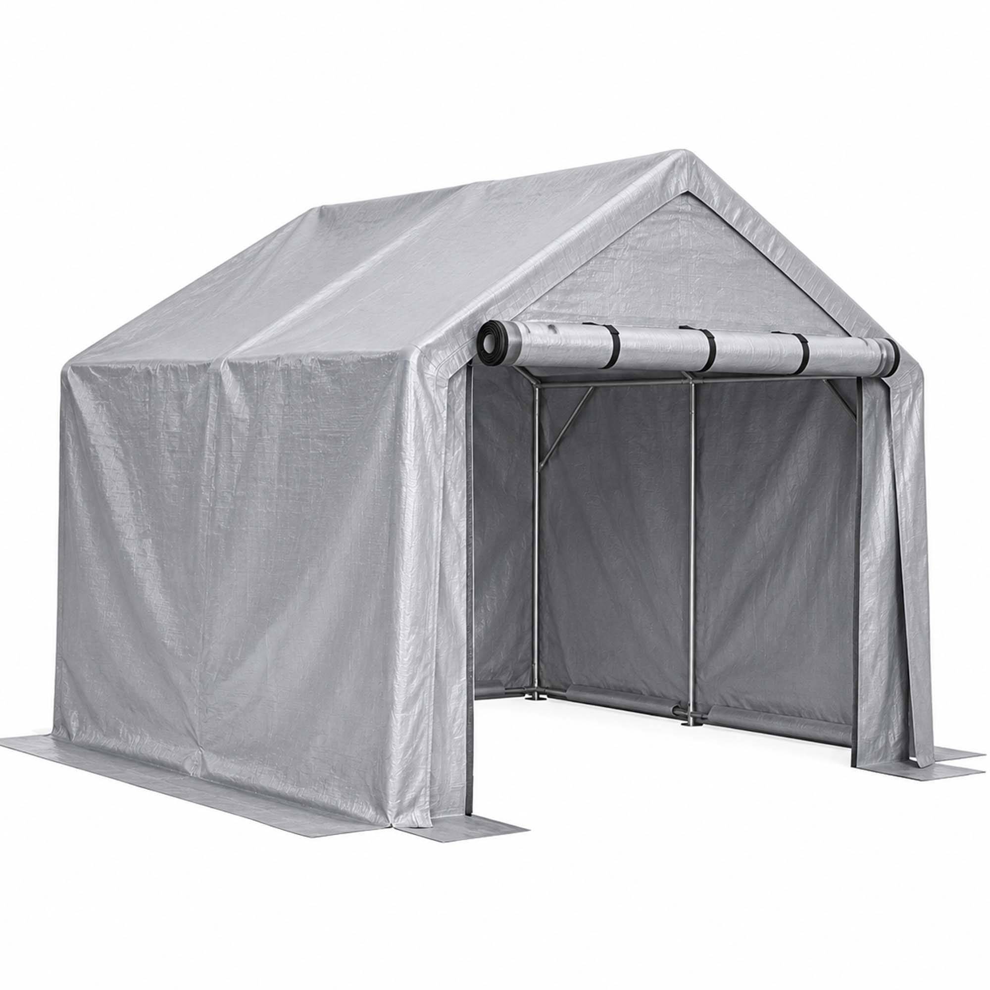 Carport 244×241×217 cm, porte enroulable, bâche imperméable anti-UV, acier galvanisé gris - Image 6