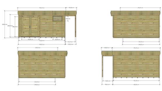 ABRI DE JARDIN bois autoclave 27mm - 5,34x4,34m / 23m2 - Bac acier - Plancher bois - Image 4