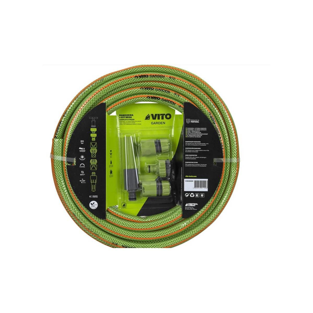 Kit d'arrosage jardin 19mm 25m PVC renforcé Lance multi jet + 2 raccords rapide + Nez de robinet VITO - Image 2