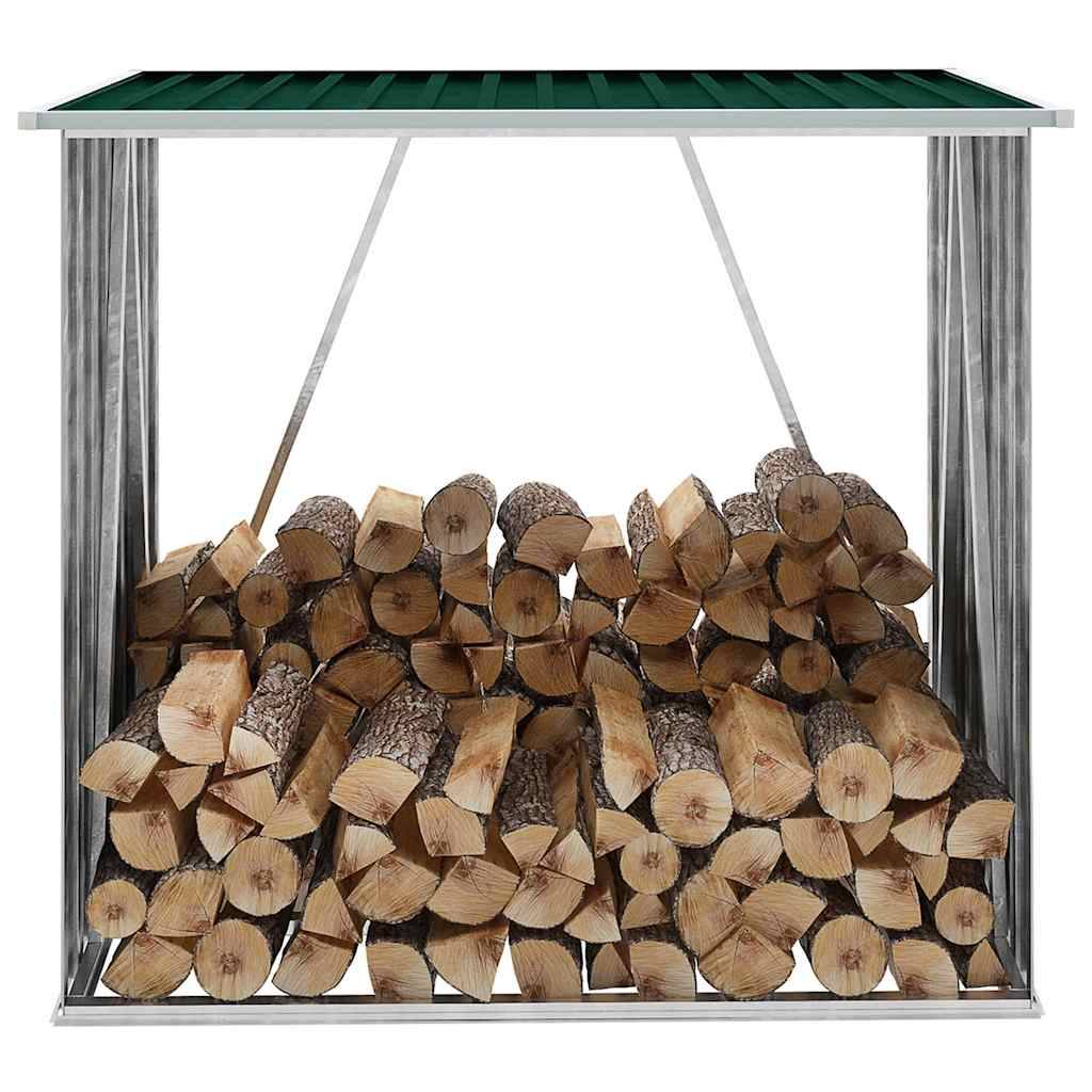 Range-bûches Acier Galvanisé 2m³ pour Jardin ou Terrasse 163x83x154 cm Vert - ComfortXL Outdoor Living - Image 1