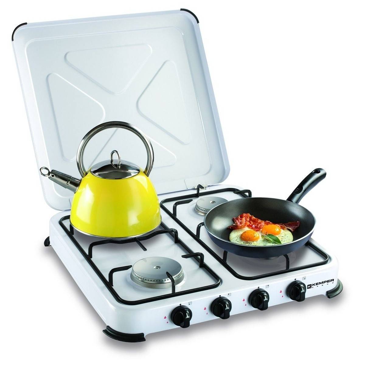 Plaque de Cuisson gaz 4 feux portable 4650W - Réchaud gaz butane propane couvercle grille amovibles Cuisine Extérieure KEMPER - Imagen 6
