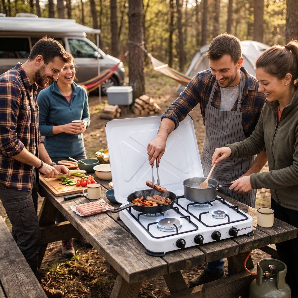 Plaque de Cuisson gaz 4 feux portable 4650W - Réchaud gaz butane propane couvercle grille amovibles Cuisine Extérieure KEMPER - Imagen 2