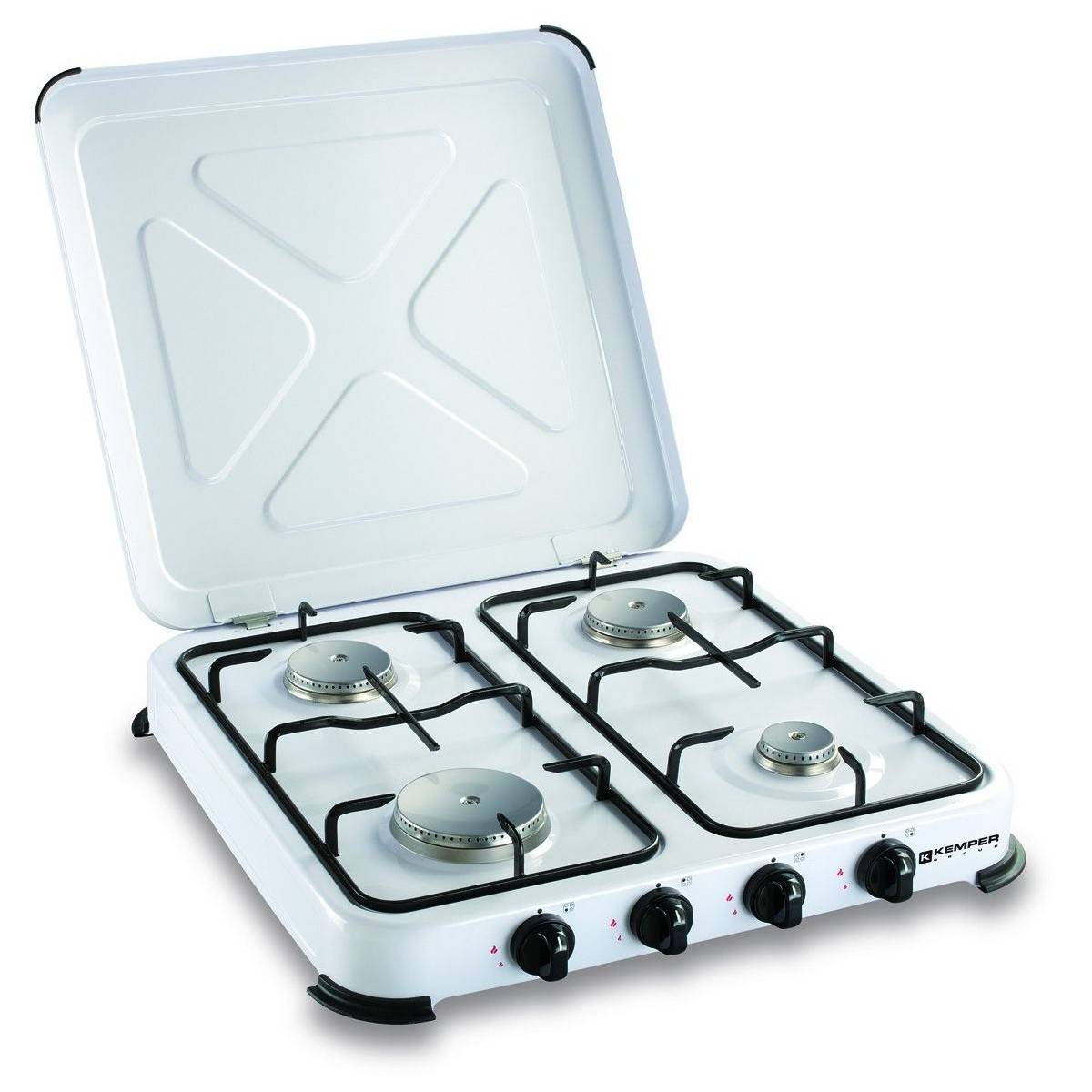Plaque de Cuisson gaz 4 feux portable 4650W - Réchaud gaz butane propane couvercle grille amovibles Cuisine Extérieure KEMPER - Imagen 1