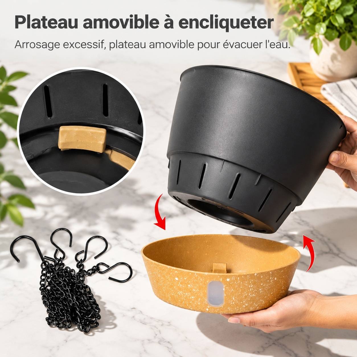 Lot de 2 Cachets Suspendus Design Minimaliste Pour Plantes Intérieur Extérieur Économiseur d Espace - Image 3