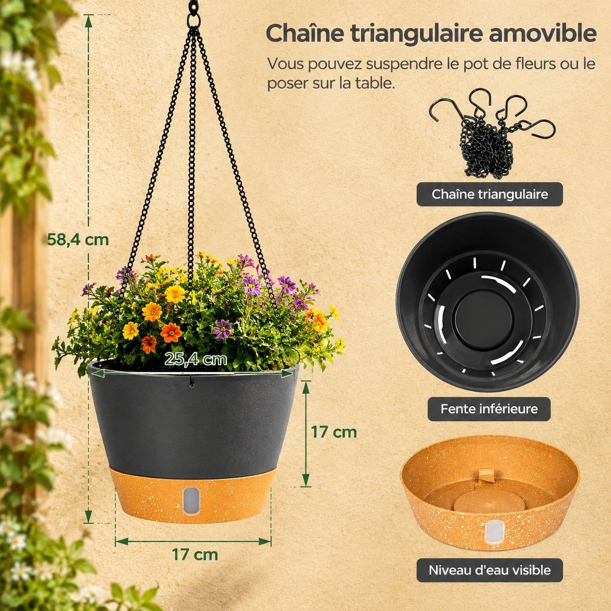 Lot de 2 Cachets Suspendus Design Minimaliste Pour Plantes Intérieur Extérieur Économiseur d Espace - Image 2