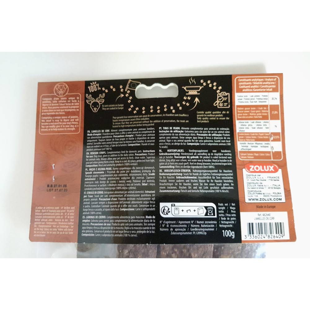 Zolux - Friandises 5 lamelles de Cerf 100 g pour chien - Imagen 3