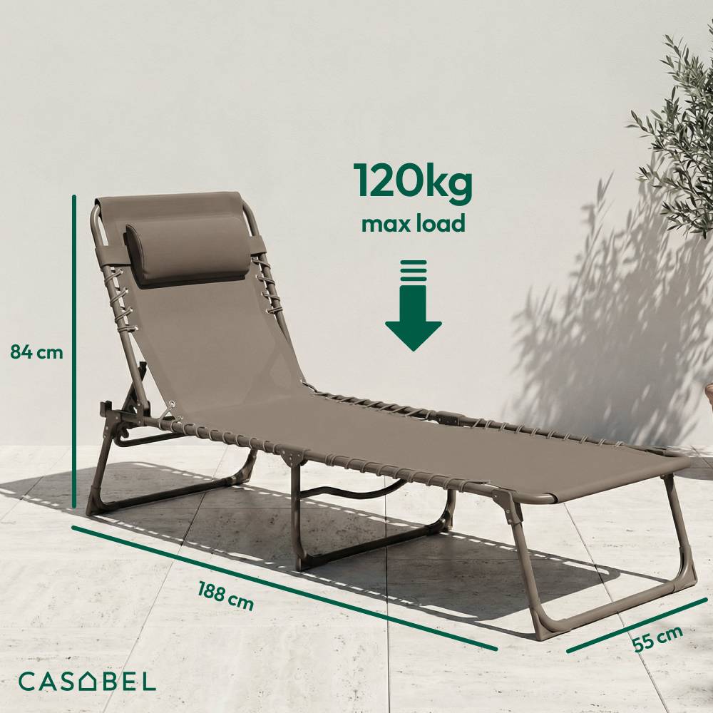 Lot de 2 Chaises Longues Pliantes taupe, inclinables CASABEL - Image 2