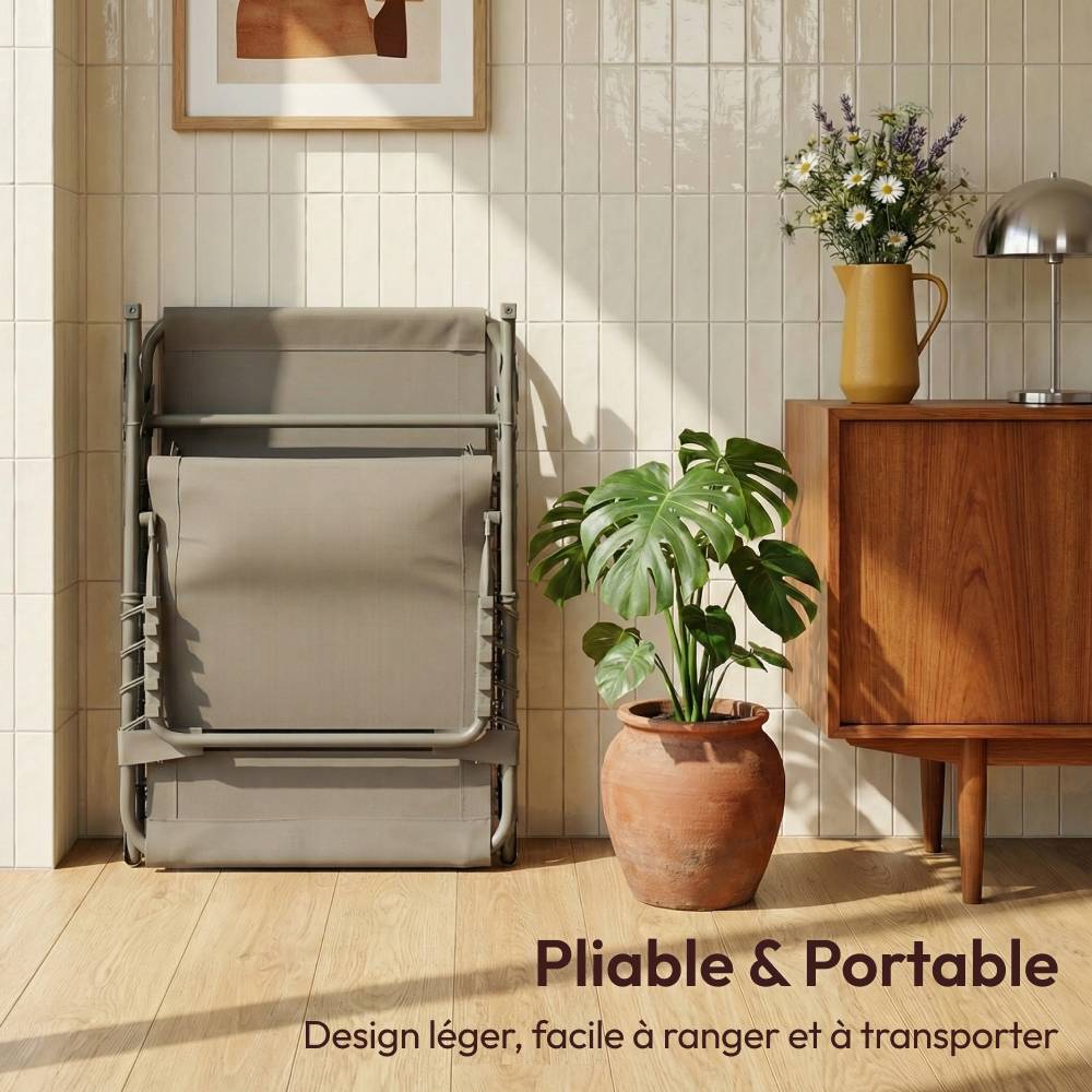 Lot de 2 Chaises Longues Pliantes taupe, inclinables CASABEL - Image 6