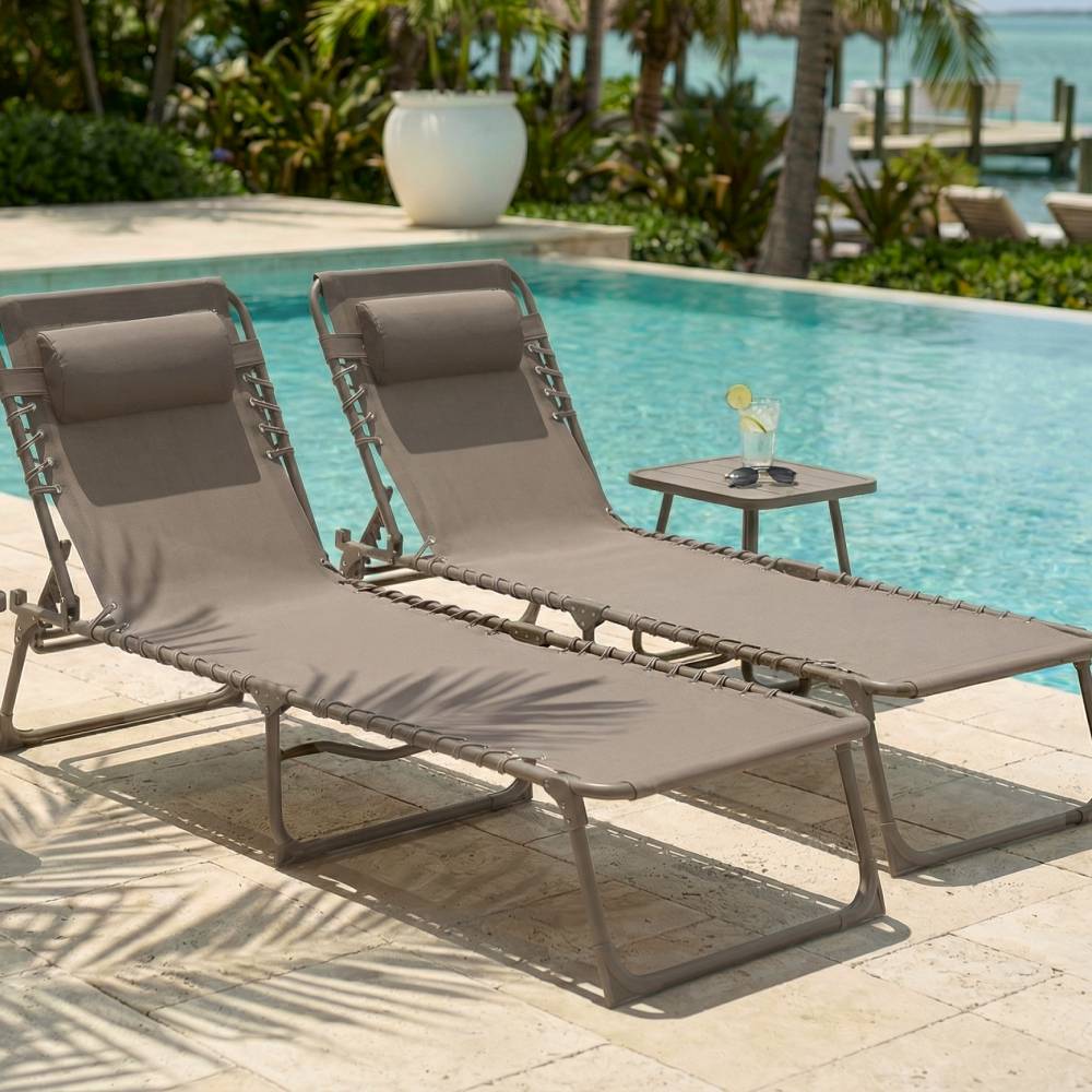 Lot de 2 Chaises Longues Pliantes taupe, inclinables CASABEL