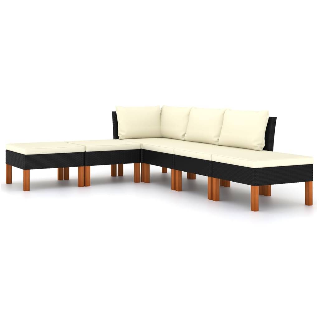 Helloshop26 - Salon de jardin meuble d'extérieur ensemble de mobilier 6 pièces avec coussins résine tressée noir - Imagen 1
