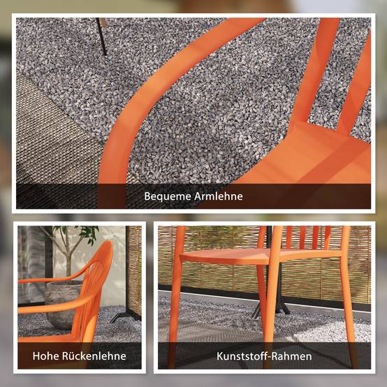 Lot de 4 chaises de jardin en plastique empilables avec accoudoirs, capacité 120 kg, meubles extérieurs pratiques - Image 7