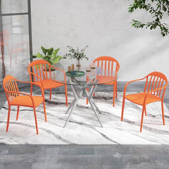 Lot de 4 chaises de jardin en plastique empilables avec accoudoirs, capacité 120 kg, meubles extérieurs pratiques - Image 9
