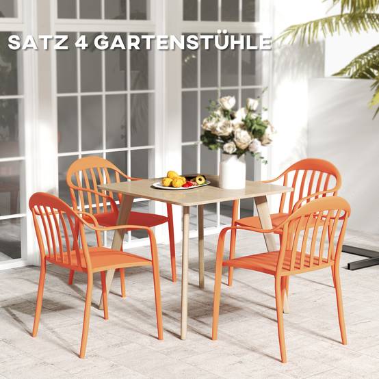 Lot de 4 chaises de jardin en plastique empilables avec accoudoirs, capacité 120 kg, meubles extérieurs pratiques - Image 4