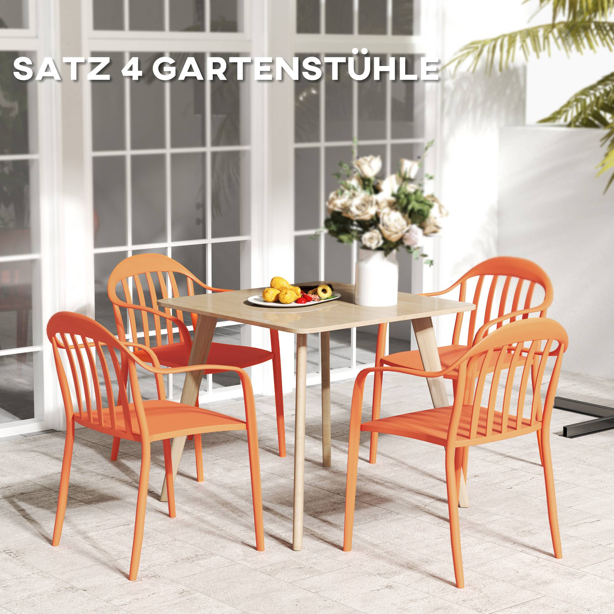 Lot de 4 chaises de jardin en plastique empilables avec accoudoirs, capacité 120 kg, meubles extérieurs pratiques - Image 4