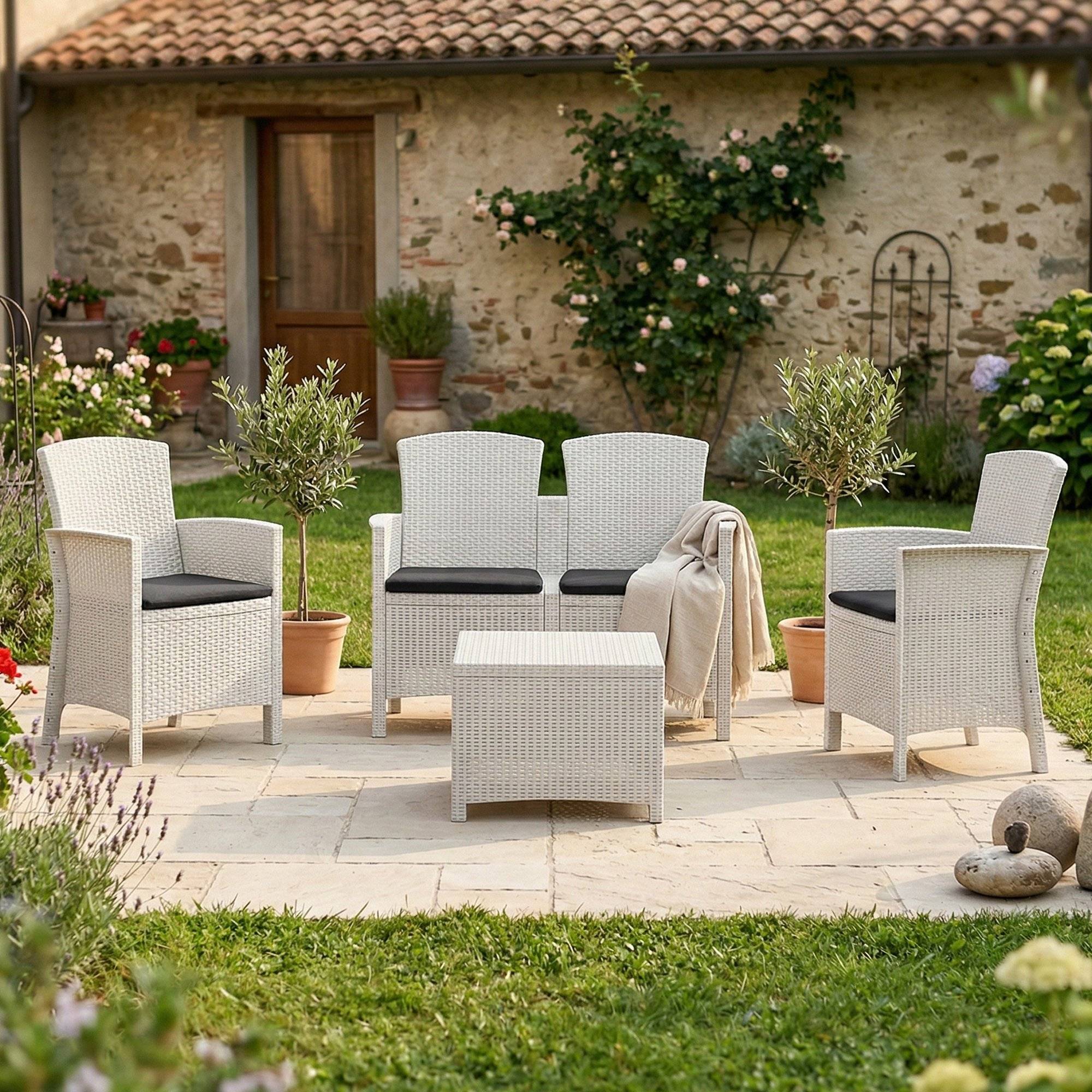 Dmora - Set salon d'extérieur Urano, Salon d'extérieur, Kit terrasse ou jardin, Composition d'un salon d'extérieur, Made in Italy, Blanc - Imagen 2
