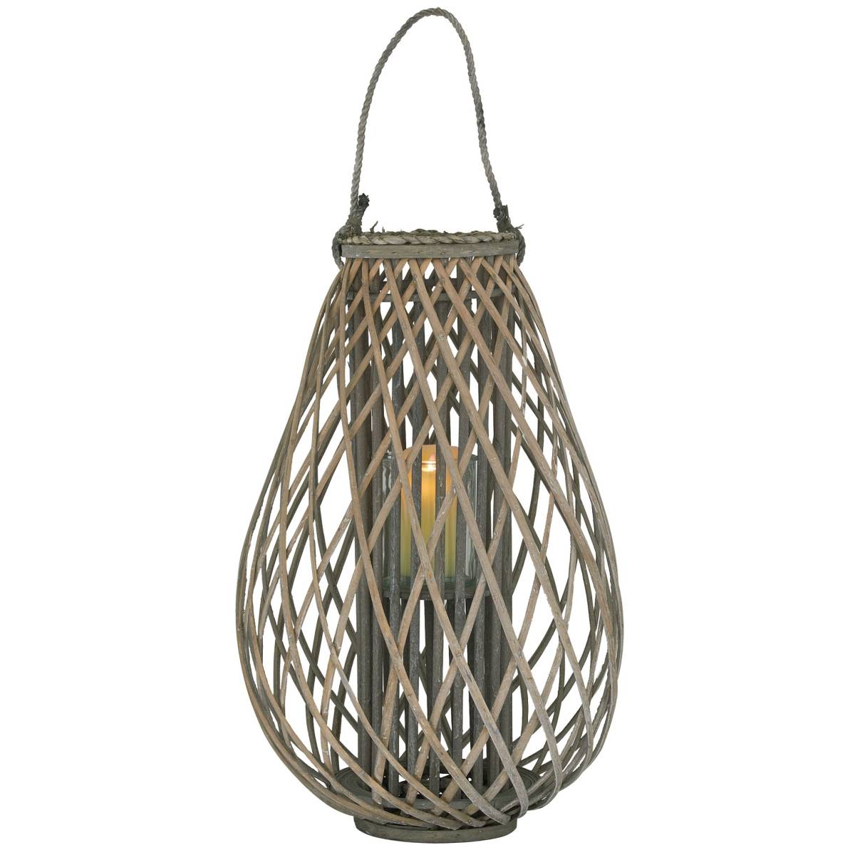 Aubry Gaspard - Lanterne goutte en osier gris et verre Hauteur 65 cm - Imagen 1