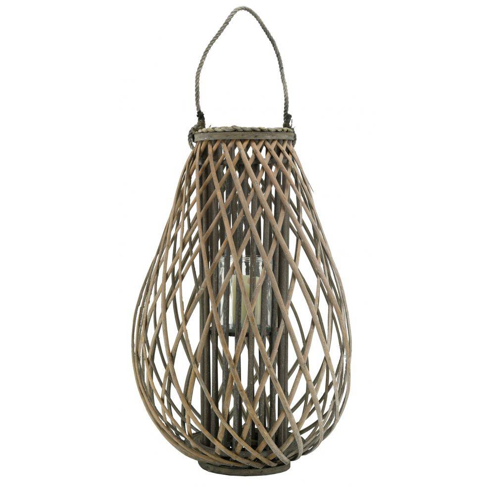 Aubry Gaspard - Lanterne goutte en osier gris et verre Hauteur 65 cm - Imagen 3