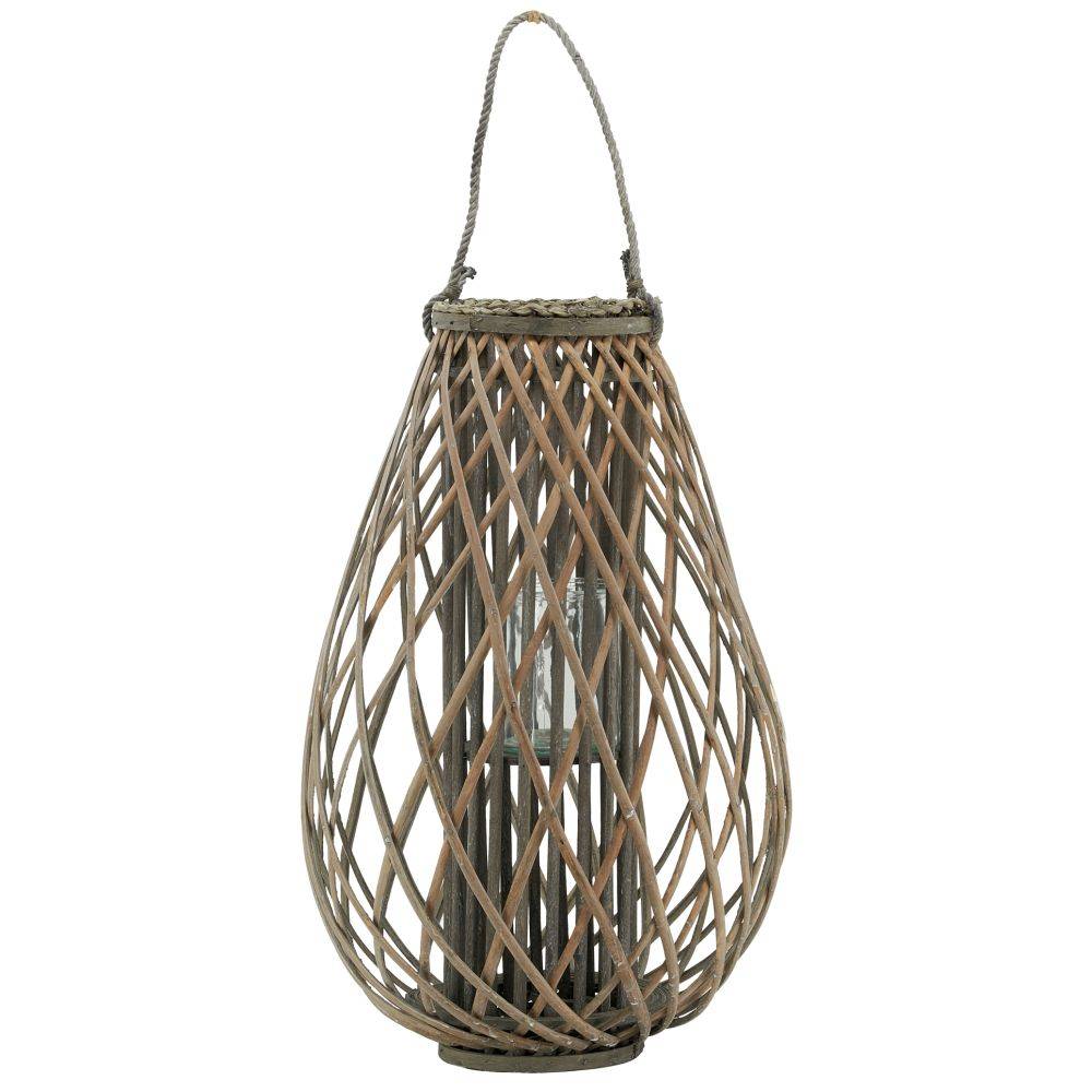 Aubry Gaspard - Lanterne goutte en osier gris et verre Hauteur 65 cm - Imagen 4