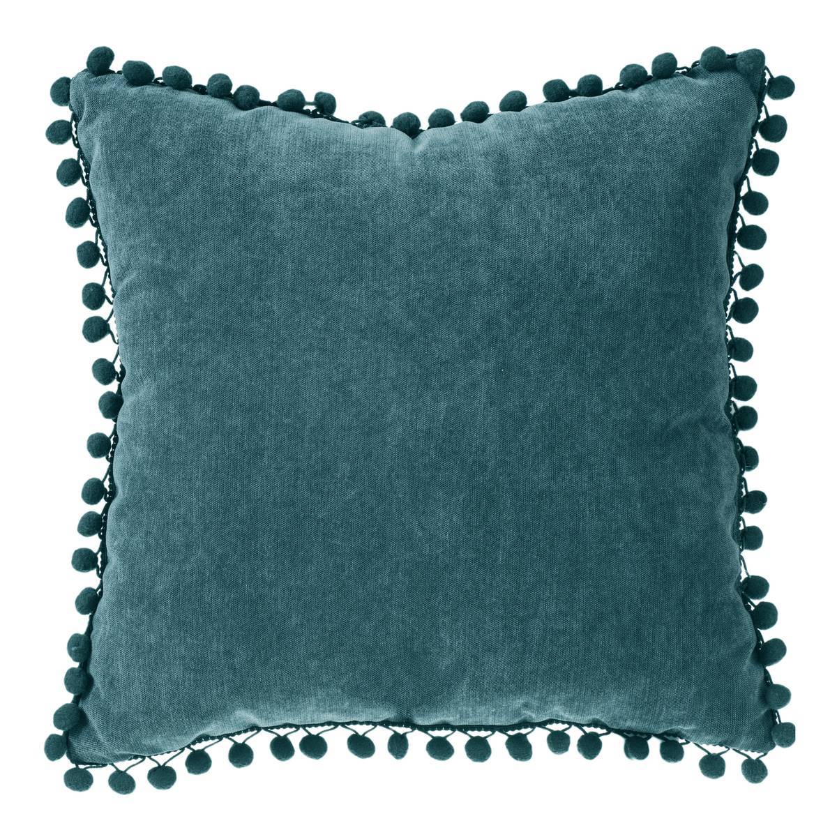 Atmosphera - Coussin pompons "Memories" bleu canard 40x40cm - Atmosphera Créateur d'intérieur - Image 1