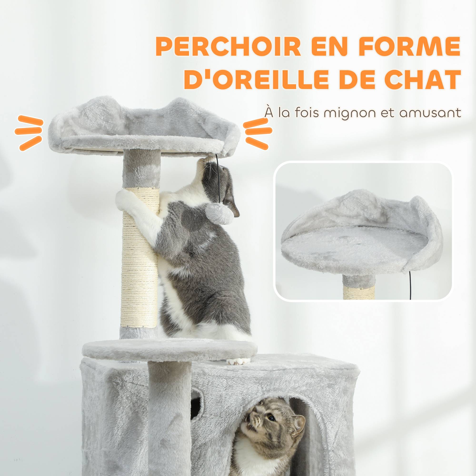 Grand Arbre à Chat 180 cm avec Hamac Niche et Échelle Tour de Jeux Multi-Niveaux pour Chats Gris - ComfortXL Outdoor Living - Image 7