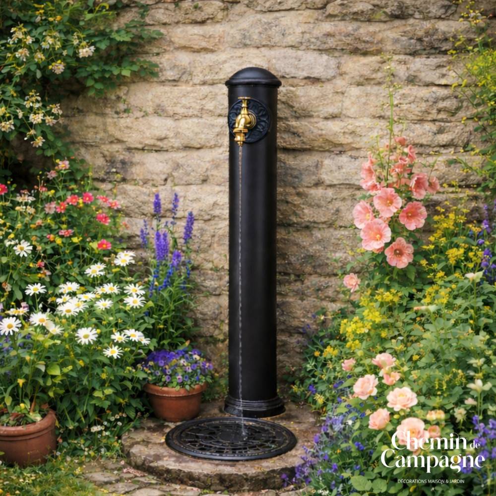Fontaine de jardin extérieur cylindrique en fonte noire 90cm Chemin de campagne - Image 2