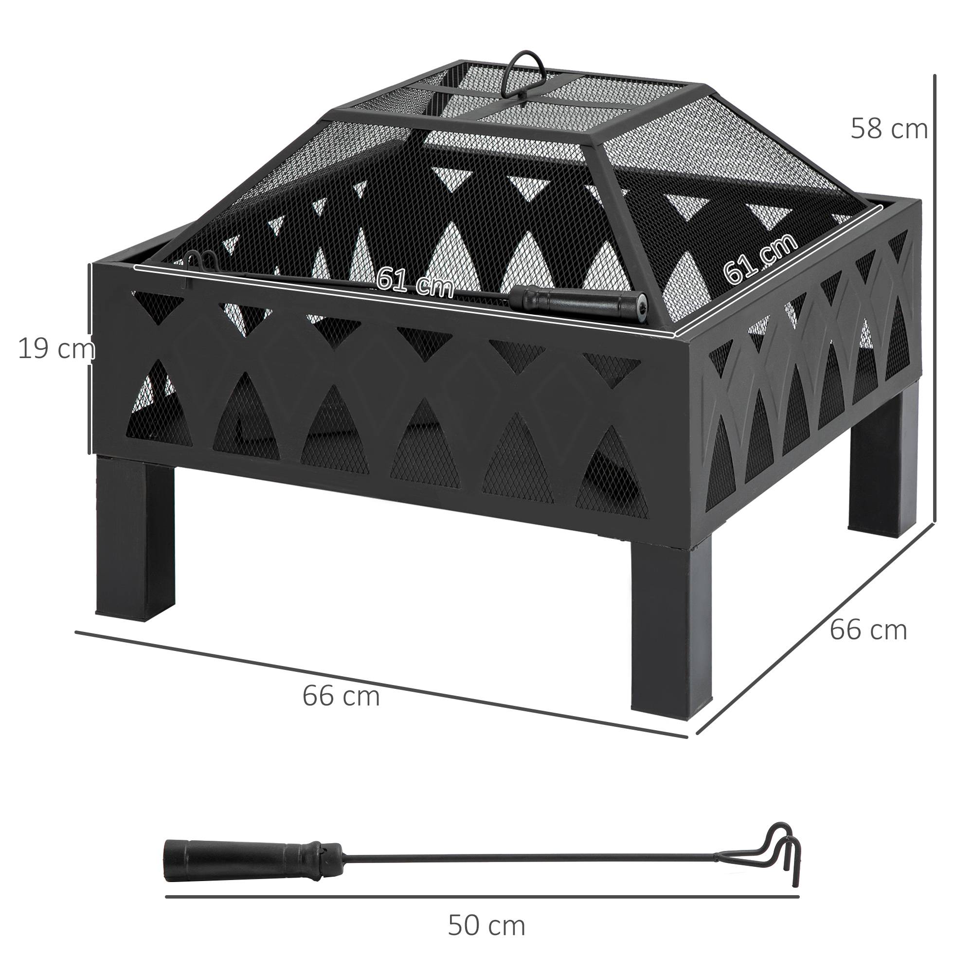 Outsunny - Brasero cheminée foyer extérieur dim. 66L x 66l x 58H cm couvercle tisonnier métal noir - Outsunny - Imagen 3