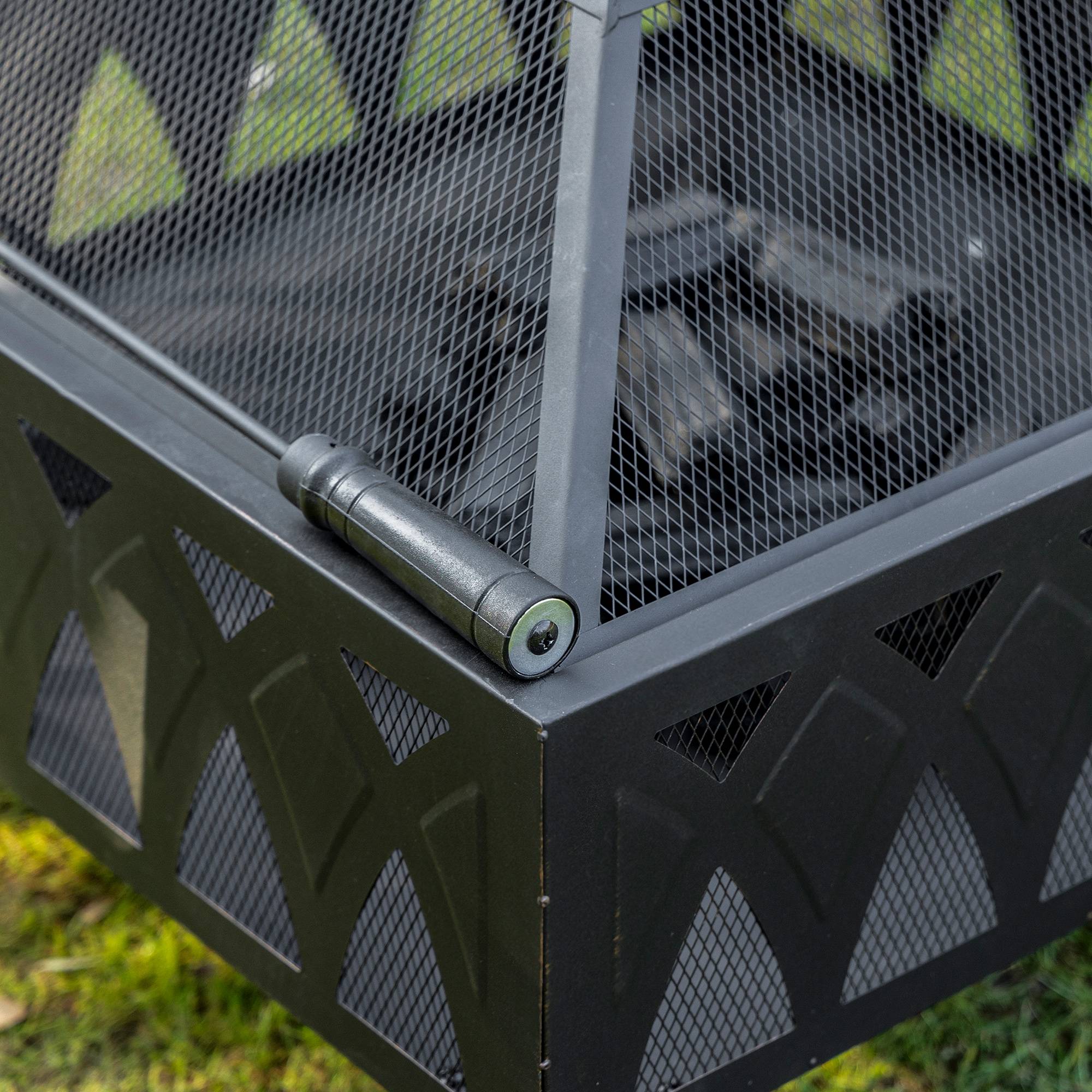 Outsunny - Brasero cheminée foyer extérieur dim. 66L x 66l x 58H cm couvercle tisonnier métal noir - Outsunny - Imagen 7