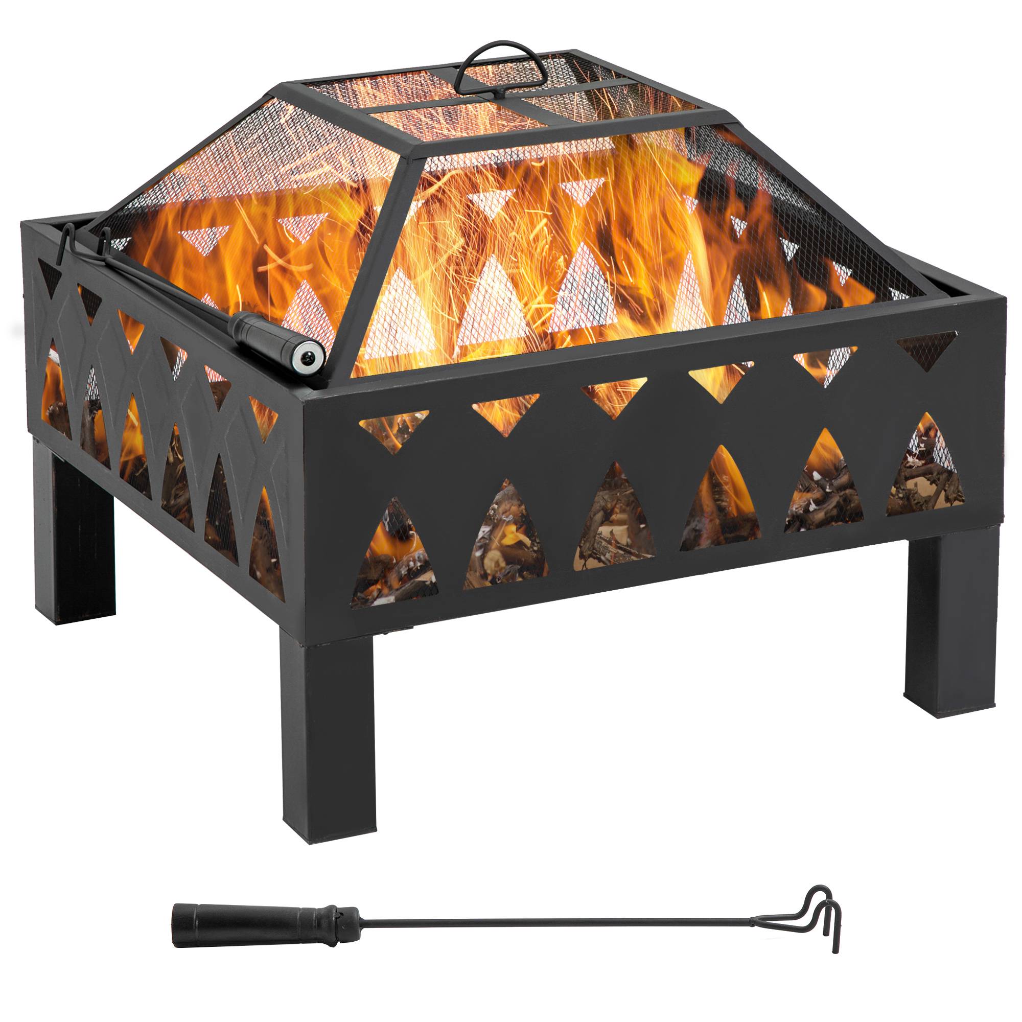 Outsunny - Brasero cheminée foyer extérieur dim. 66L x 66l x 58H cm couvercle tisonnier métal noir - Outsunny - Imagen 1