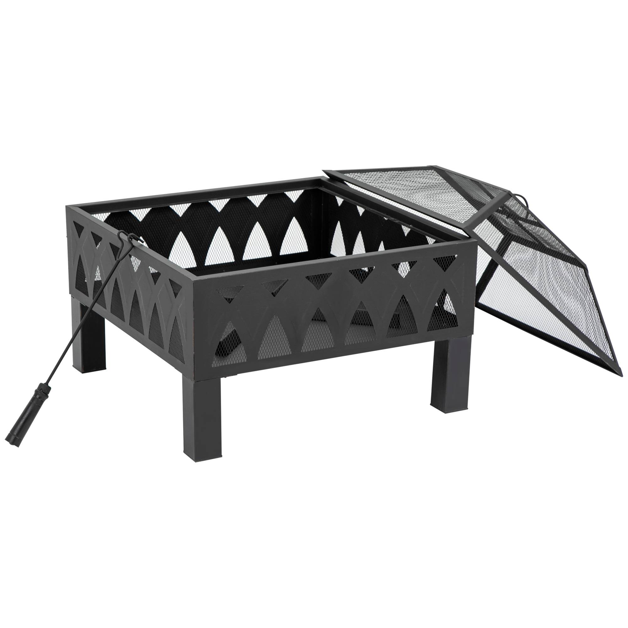 Outsunny - Brasero cheminée foyer extérieur dim. 66L x 66l x 58H cm couvercle tisonnier métal noir - Outsunny - Imagen 2