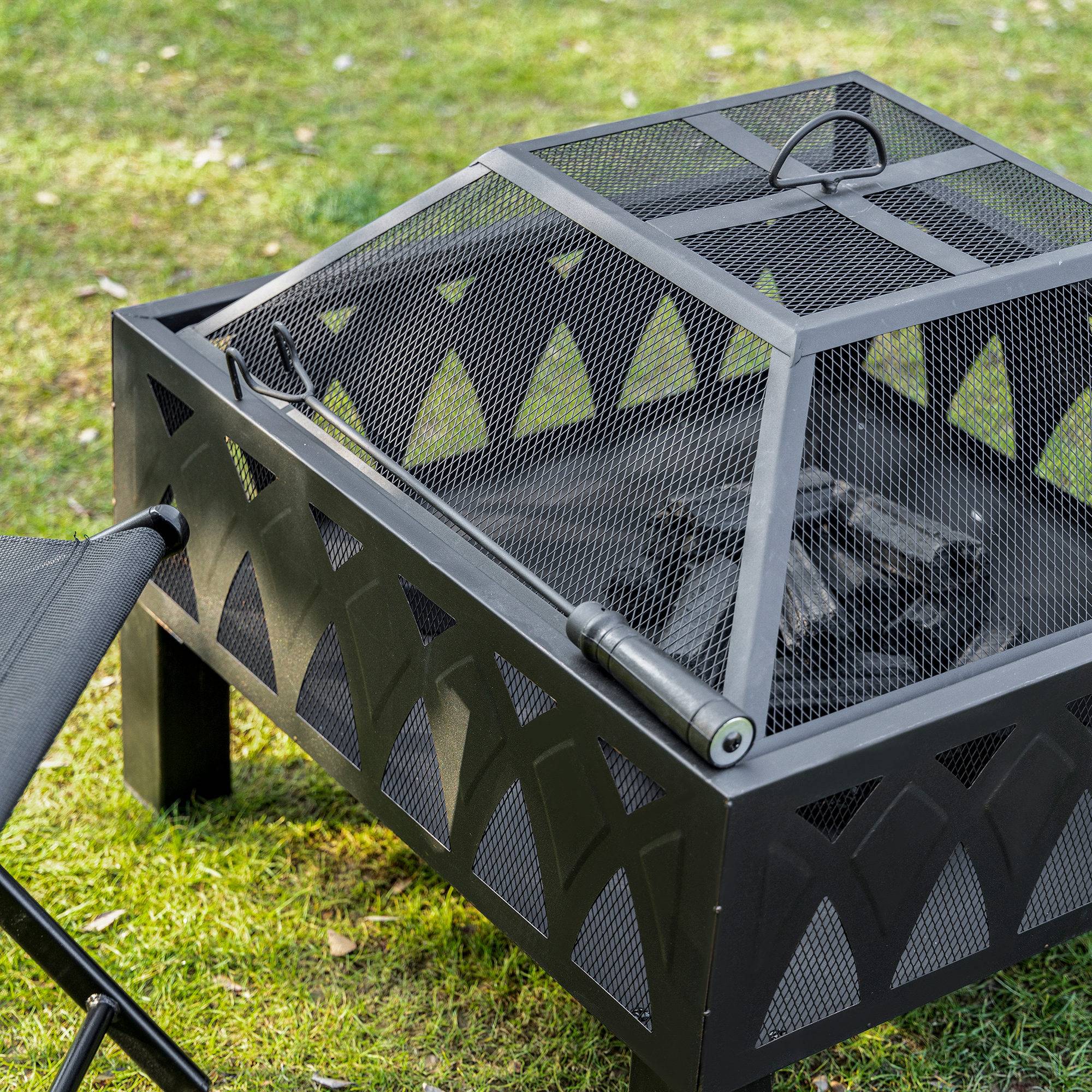 Outsunny - Brasero cheminée foyer extérieur dim. 66L x 66l x 58H cm couvercle tisonnier métal noir - Outsunny - Imagen 6