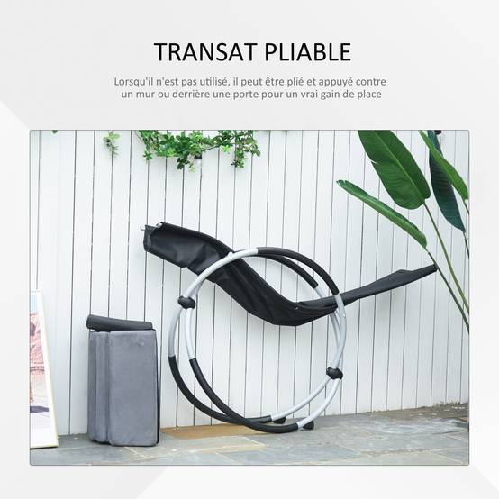 Chaise Longue à Bascule Pliable Rocking Chair avec Matelas revêtement Aspect Daim métal textilène Gris Noir - Image 6