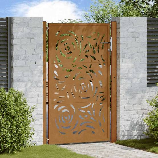Barrière d'Extérieur Acier Corten Motif Flamme Découpe Laser Rouillé 105x155 cm – ComfortXL Outdoor Living - Image 1