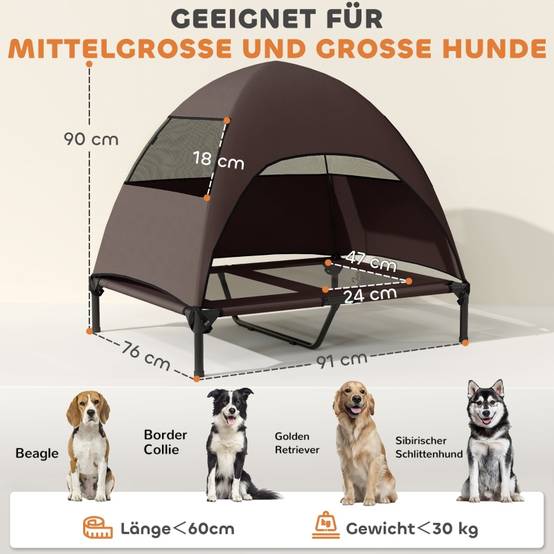 Lit chien extérieur surélevé avec toit 91 x 76 x 90 cm polyester - PANGIVO - Image 3