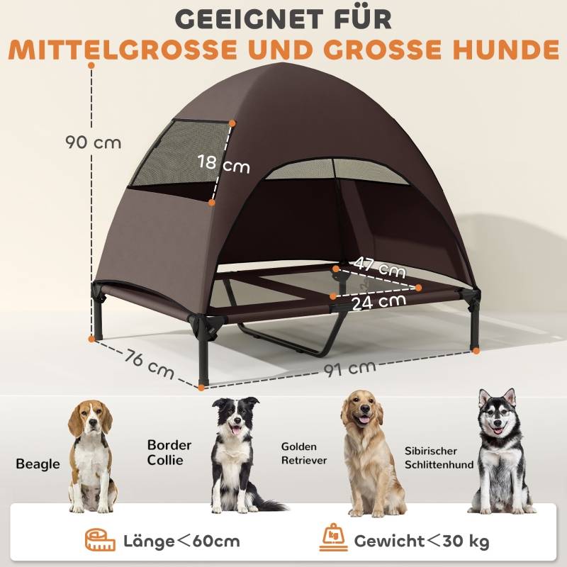 Lit chien extérieur surélevé avec toit 91 x 76 x 90 cm polyester - PANGIVO - Image 3