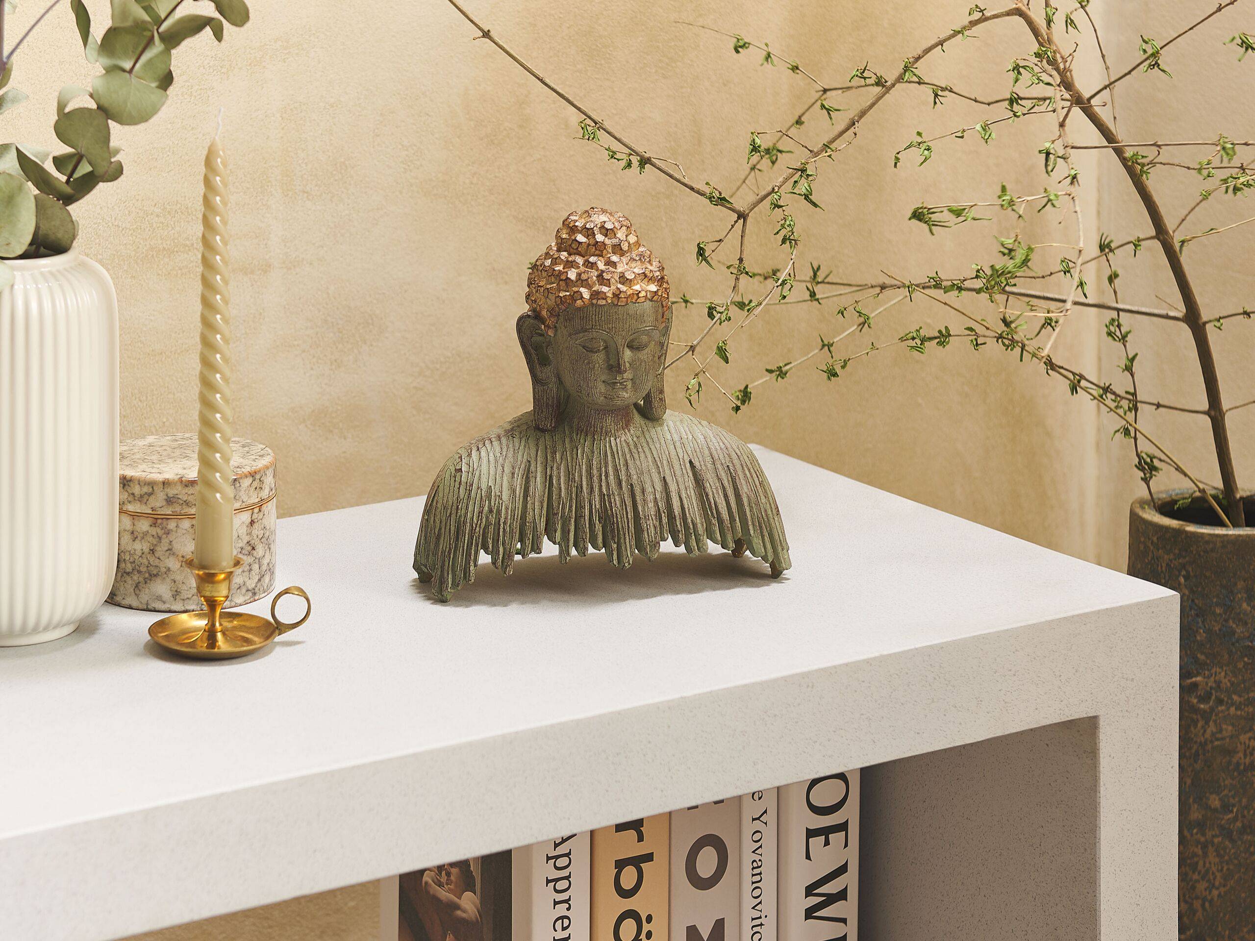 Beliani - Statue de Bouddha Grise avec Polyrésine Doré 23 cm Statuette Ornement Finition Vieillie Accessoires de Décoration - Imagen 2