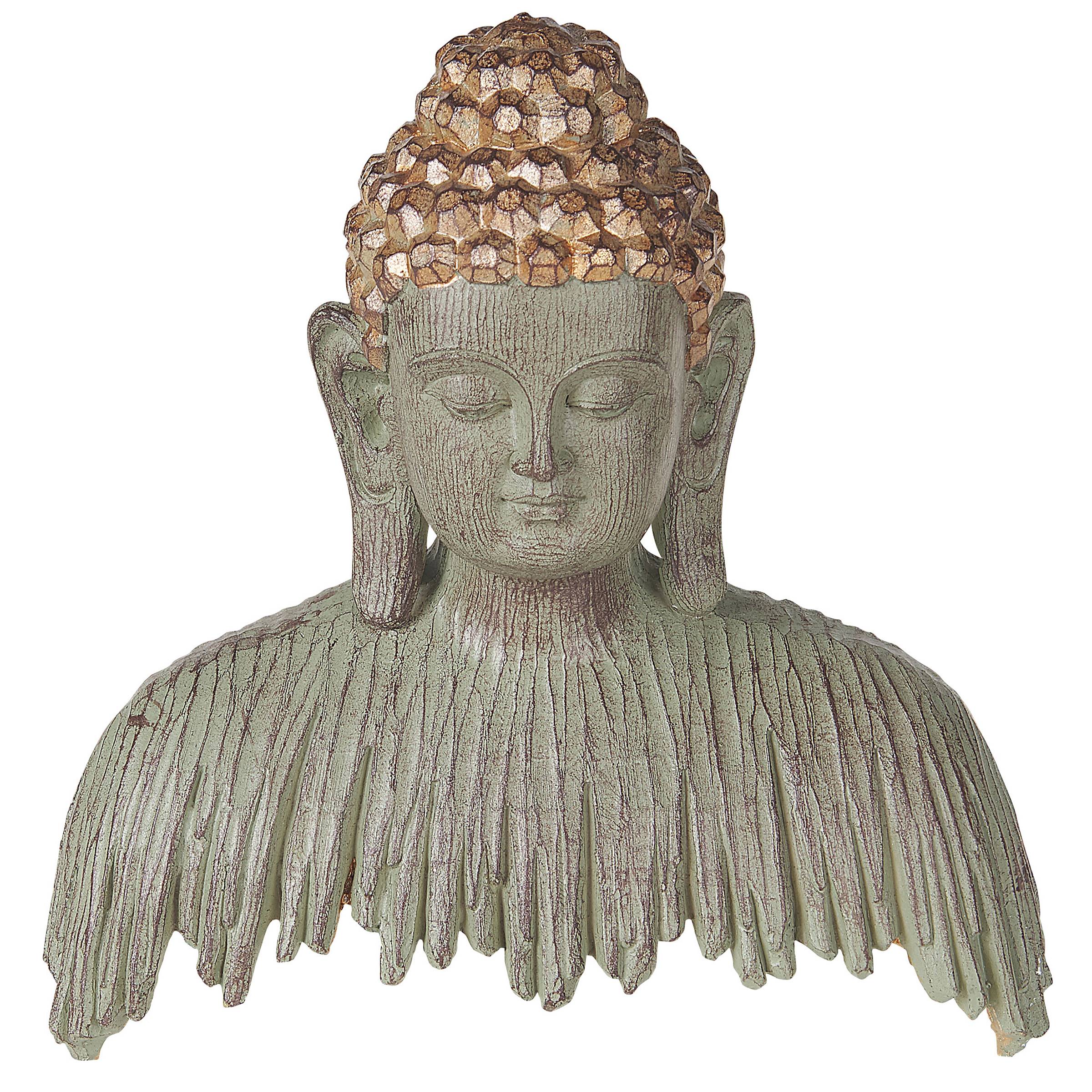 Beliani - Statue de Bouddha Grise avec Polyrésine Doré 23 cm Statuette Ornement Finition Vieillie Accessoires de Décoration - Imagen 4