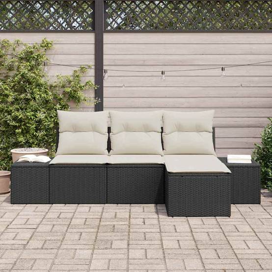 ComfortXL - Petit Salon de Jardin 4 Pièces Résine Tressée Table Basse Rangement Intégré Balcon Noir et Crème – ComfortXL Outdoor Living - Image 3