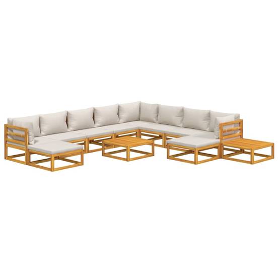 Helloshop26 - Salon de jardin meuble d'extérieur ensemble de mobilier 12 pièces avec coussins gris clair bois massif - Imagen 1