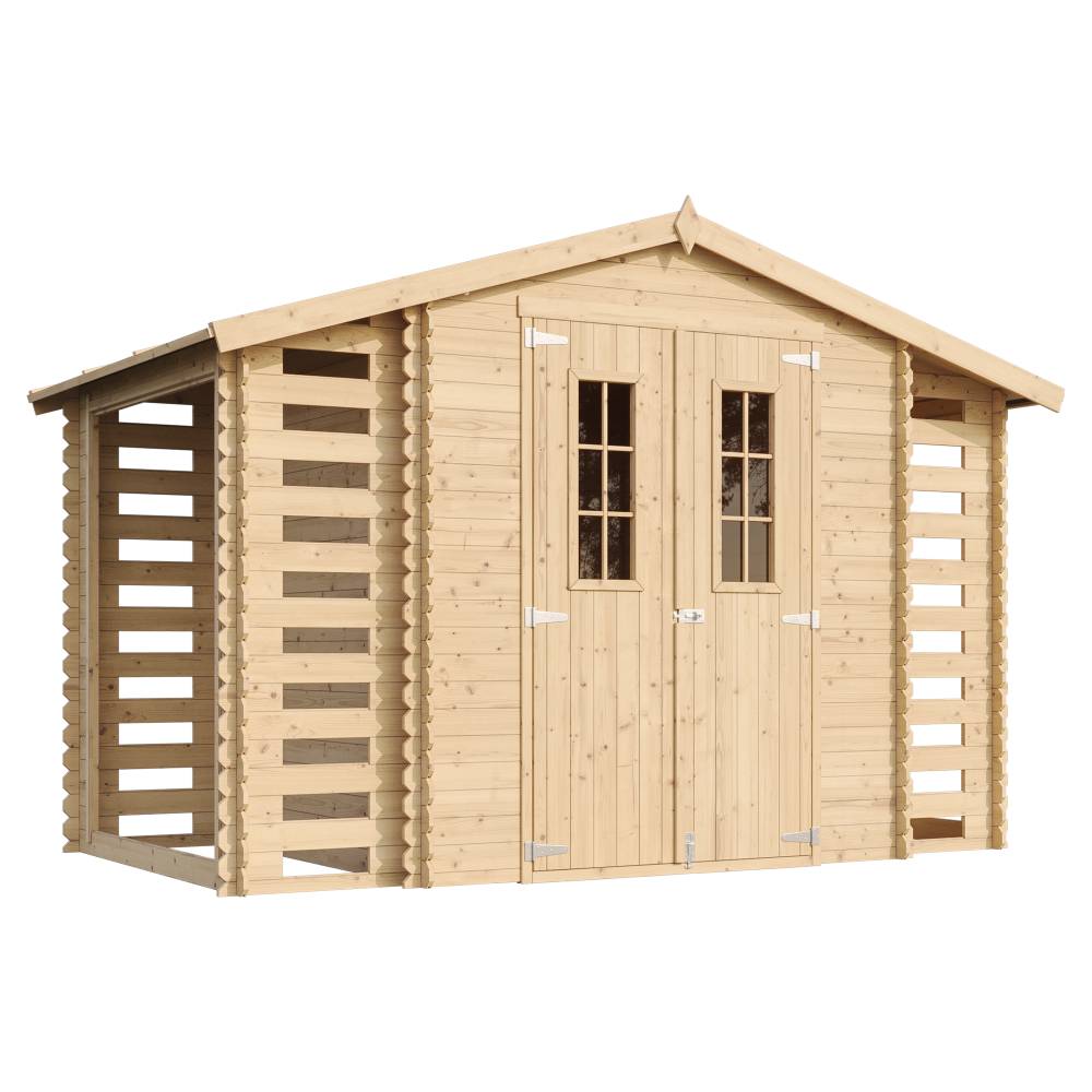 Timbela - Abri de jardin en bois et range bûches extérieur I206xL328xH218 cm/ 3,53+0,97+0,97 m² - 19 mm d’épaisseur - Timbela M391C - Image 2