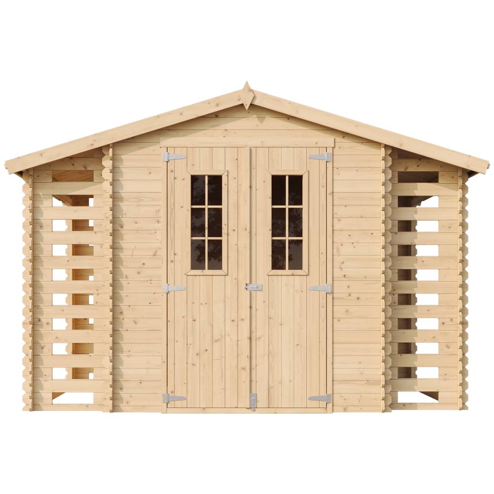 Timbela - Abri de jardin en bois et range bûches extérieur I206xL328xH218 cm/ 3,53+0,97+0,97 m² - 19 mm d’épaisseur - Timbela M391C - Image 3