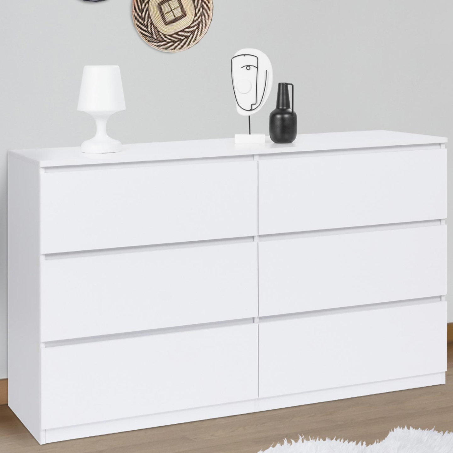 Commode 6 tiroirs TOMI XXL 140 cm bois blanc - Image 1