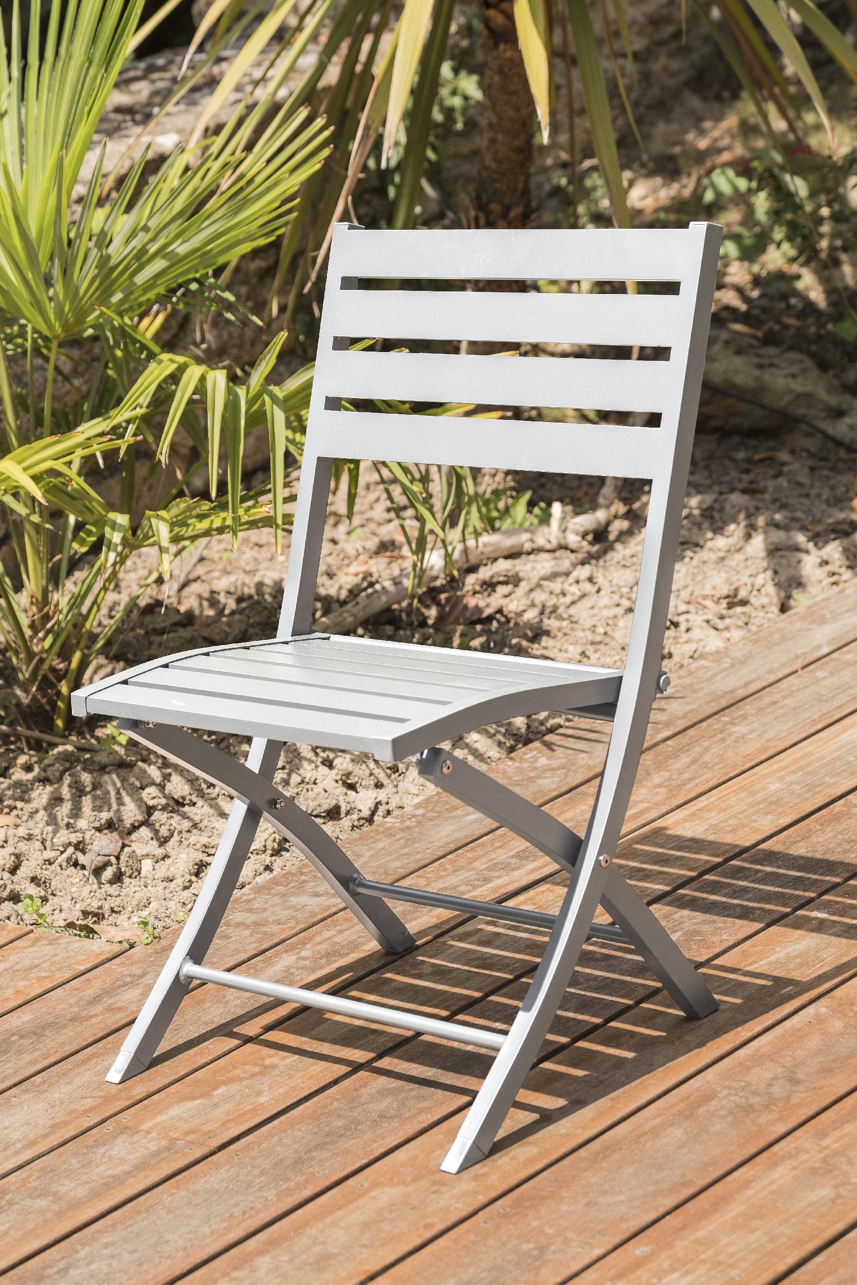 City Garden - Chaise de jardin pliante en aluminium - Gris clair - MARIUS - Imagen 2