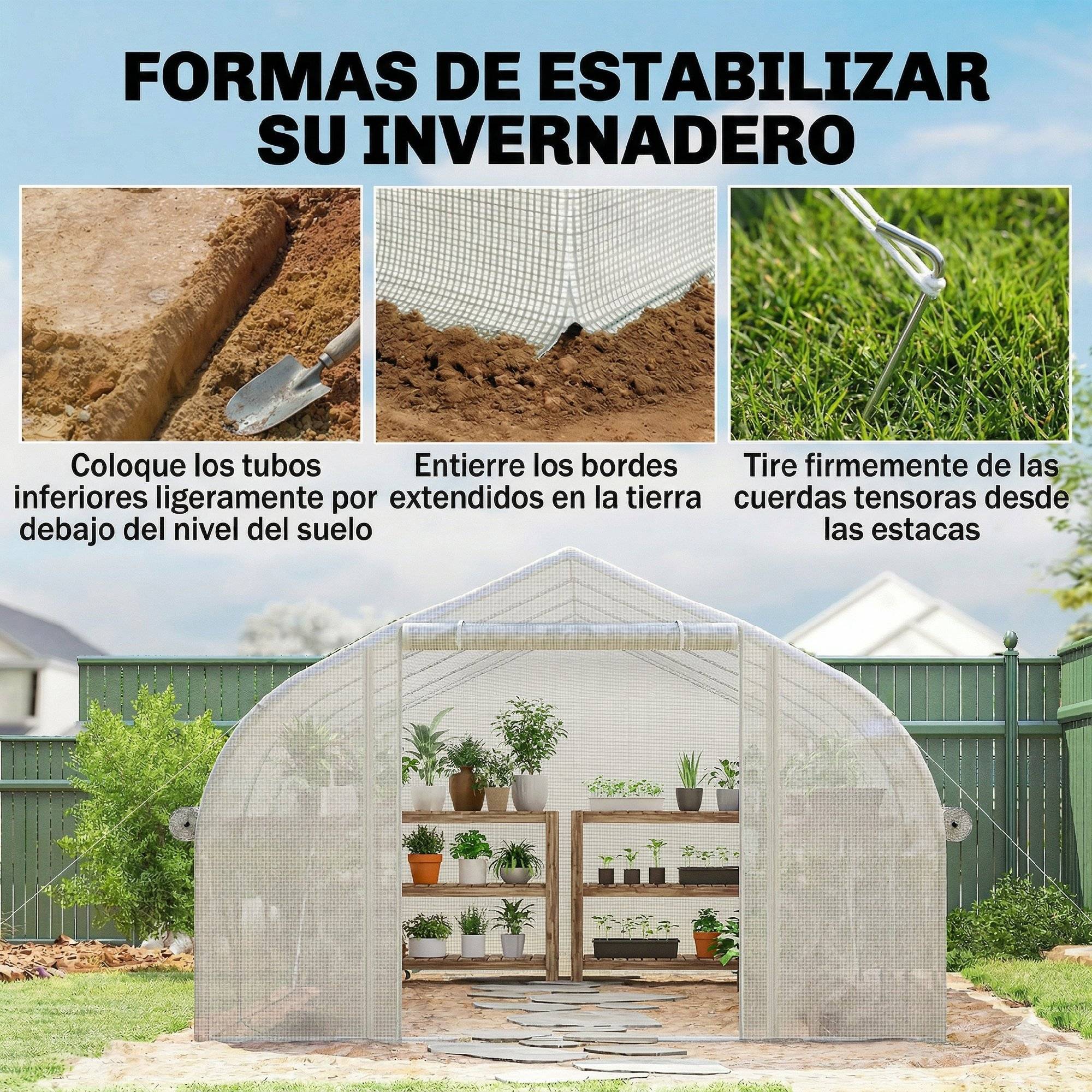 Grande Serre Tunnel de Jardin 12m² Acier Galvanisé pour Potager 4x3x2 m Blanc - ComfortXL Outdoor Living - Image 10