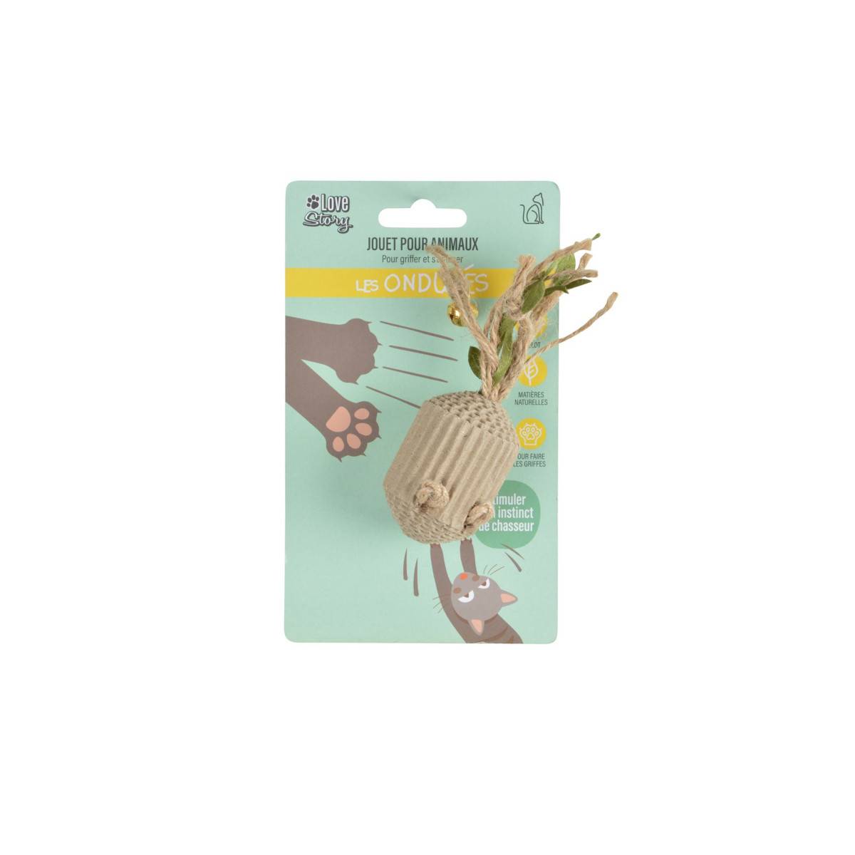 Love Story - Jouet pour Chat "Souris & Ficelles" 12cm Naturel - Image 2
