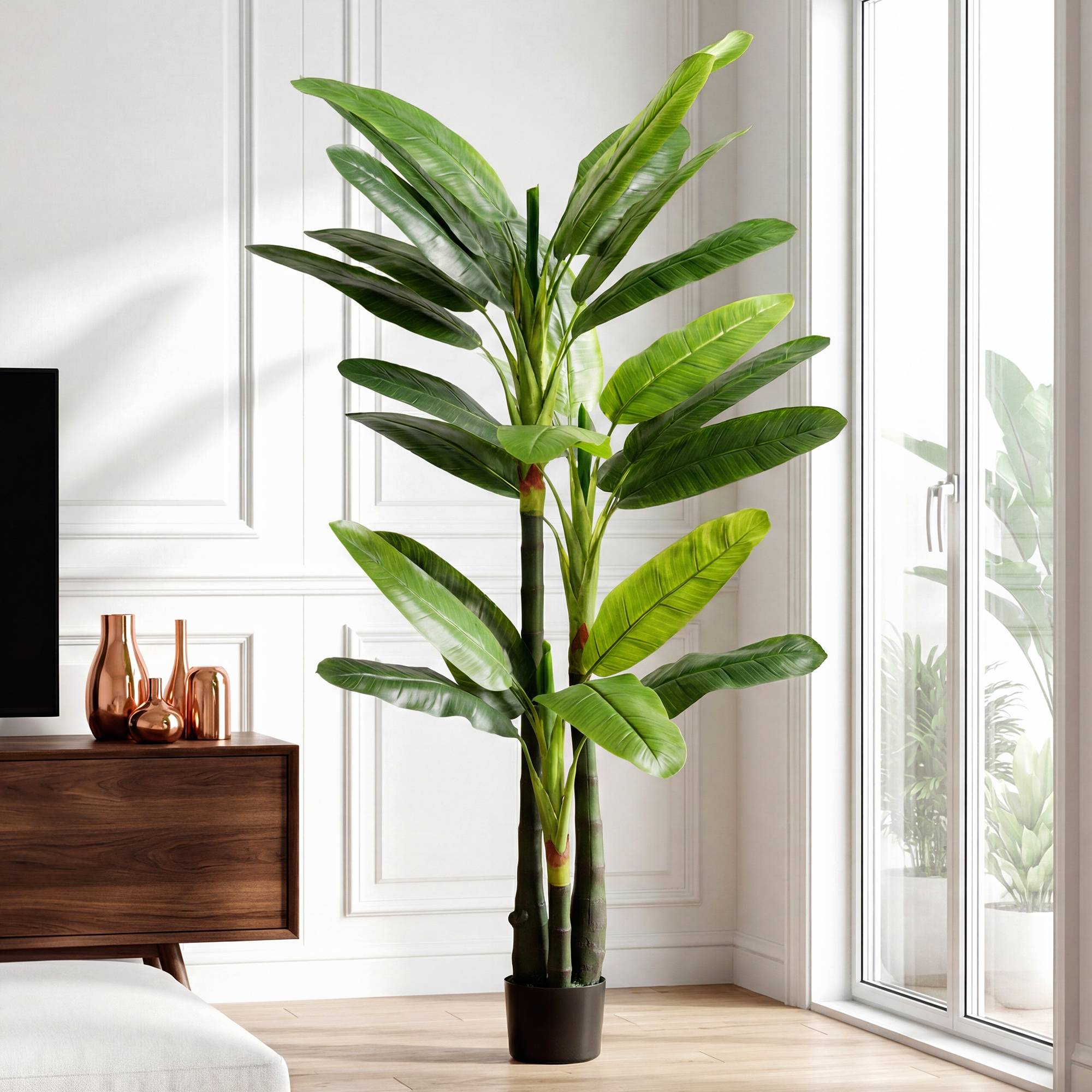 Bananier artificiel plante factice 18 feuilles 180 cm vert - Image 4