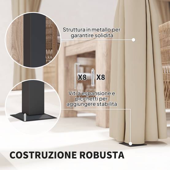 Pergola métal et polyester jardin toit rétractable avec rideaux anti-insectes 300x300cm beige - ComfortXL Outdoor Living - Image 8