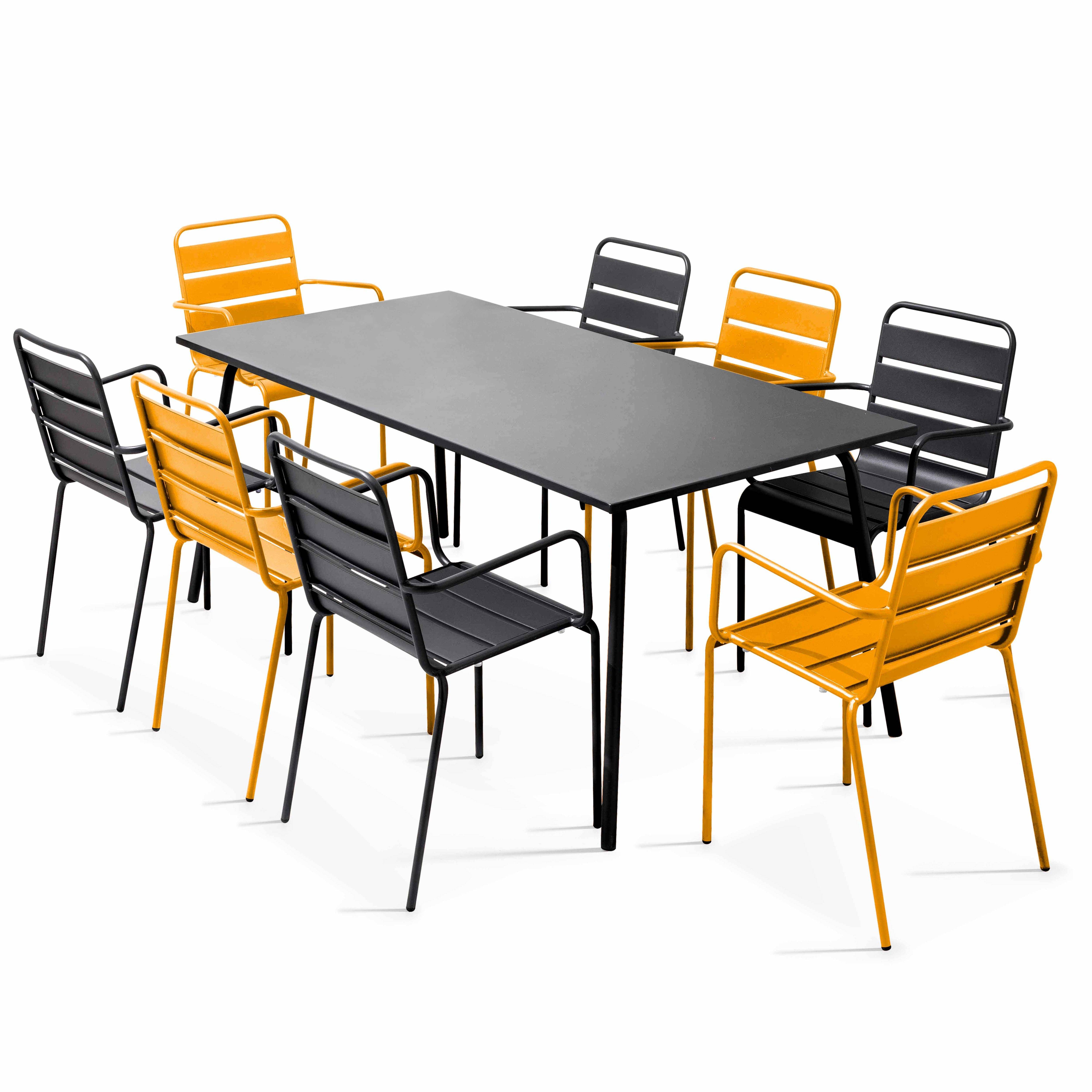 Oviala - Ensemble table de jardin et 8 fauteuils en métal jaune et gris Palavas - Oviala - Imagen 1