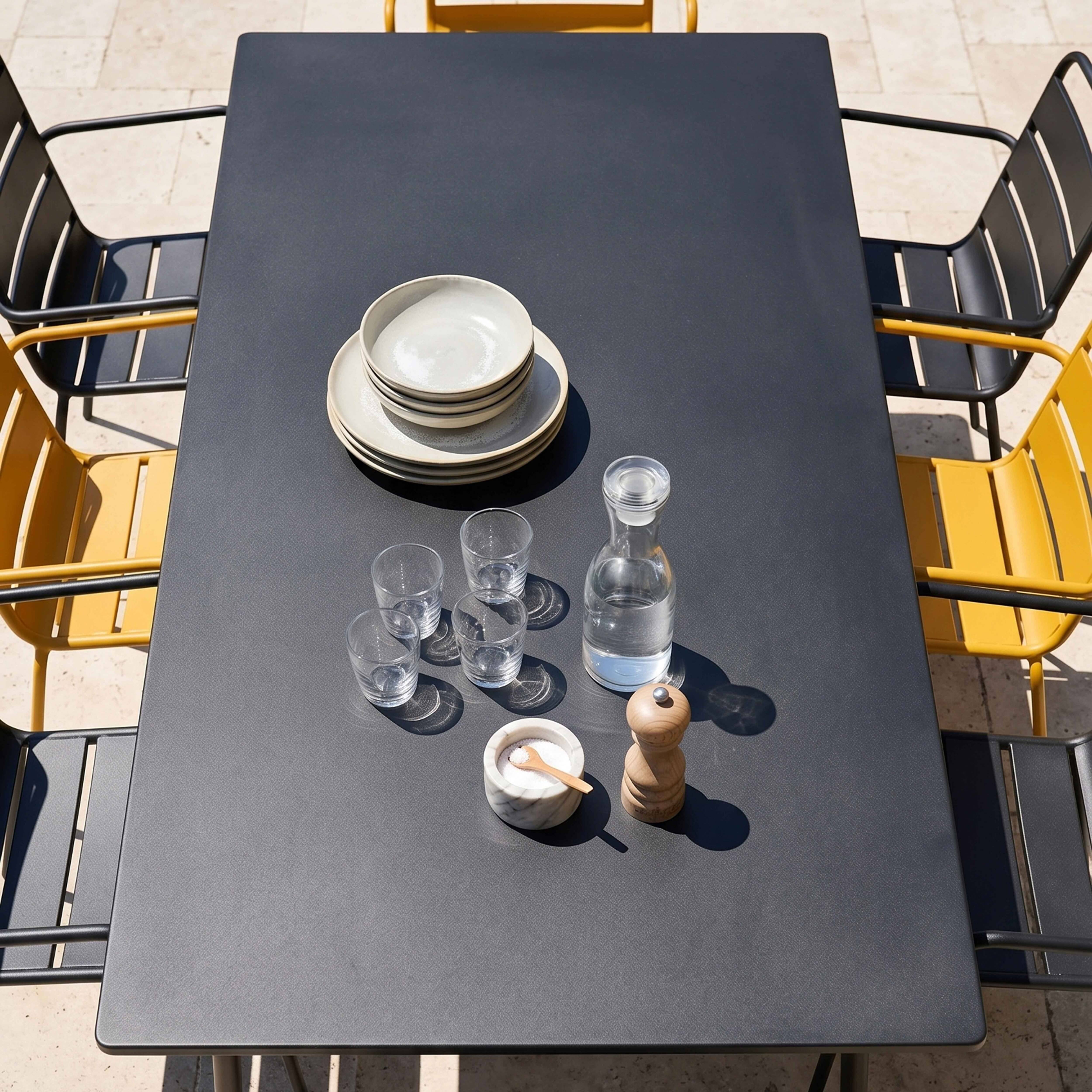 Oviala - Ensemble table de jardin et 8 fauteuils en métal jaune et gris Palavas - Oviala - Imagen 3